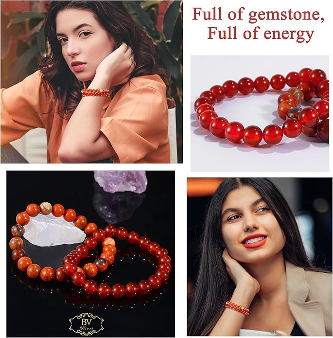 Bivei Natural Gemstone Semi Precious Healing Crystals Handmade Stretchy Round Beads Bracelet, Enhance Positive Energy