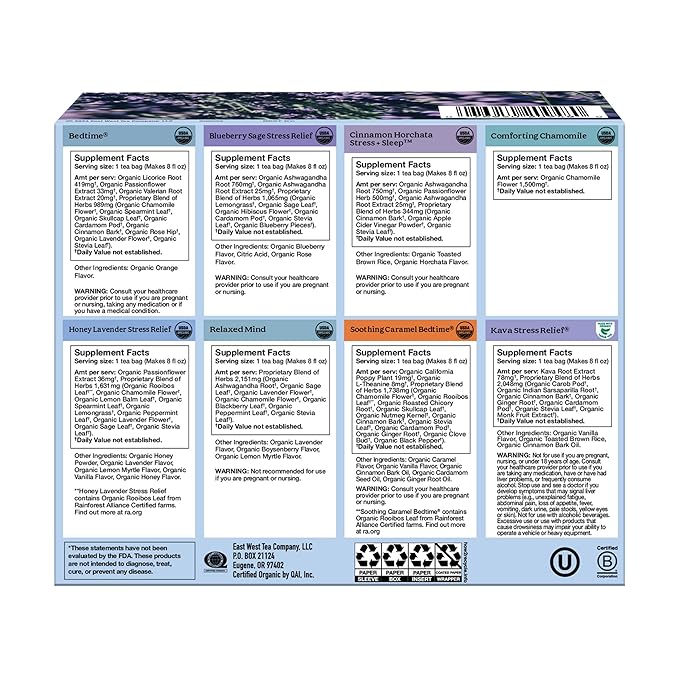 Yogi Relaxation Sampler Box (32 Tea Bags) - 8 Favorite Herbal Teas for Stress Relief & Sleep - Organic & Caffeine Free