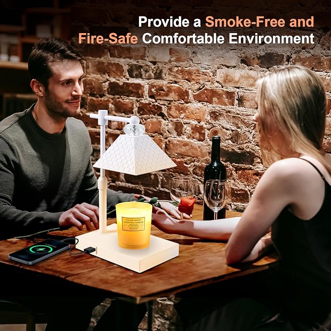 Candle Warmer lamp with Timer Dimmable,USB ChargingPortcandle Candle Lamps,Cute Candle Warmer Suitable for Home Decoration,Bedroom and Living Room decoratio(White)