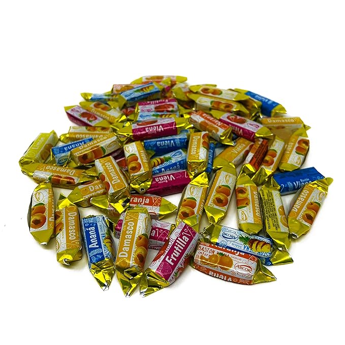 Halloween Fruity Hard Candy Filled With Real Fruit Pulp - 1 lbs - Peach, Strawberry, Pineapple, Orange and Lemon Flavored Bon Bons Filled with Real Fruit Pulp - American Vintage Candy Snack Assortment - Individually Wrapped, 16 oz.