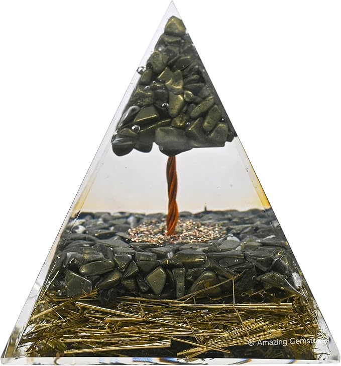 Amazing Gemstone Organite Orgone Pyramid Extra Large 105 MM - Orgone Energy Pyramid with Pyrite Crystals and Healing Stone - Orgonite Pyramids Crystals and Positive Energy