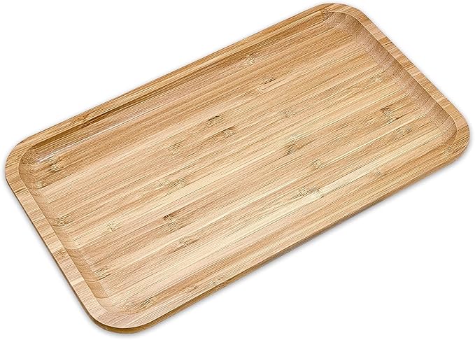 Bam&Boo Bamboo Serving Tray Natural Minimalist Rectangular (13.6” x 7.8" x 0.8") Coffee, Tea, Food, Drinks, Storage, Decor for Home, Kitchen, Bathroom