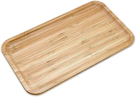 Bam&Boo Bamboo Serving Tray Natural Minimalist Rectangular (13.6” x 7.8" x 0.8") Coffee, Tea, Food, Drinks, Storage, Decor for Home, Kitchen, Bathroom