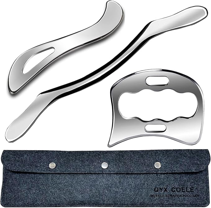 Professional Muscle Scraper Tool Set, Guasha Stainless Steel Physical Therapy Massage Tools with Storage Case, 3-Piece