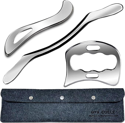 Professional Muscle Scraper Tool Set, Guasha Stainless Steel Physical Therapy Massage Tools with Storage Case, 3-Piece