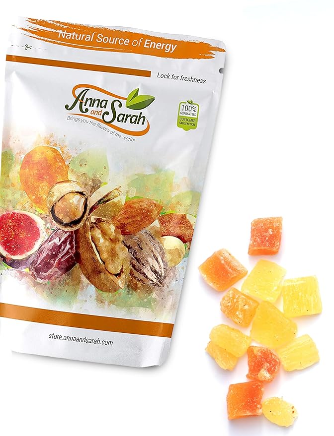 Anna and Sarah Dried Tropical Fruit Trio Diced Pineapple-Diced Mango-Diced Papaya In Resealable Bag, 16 oz