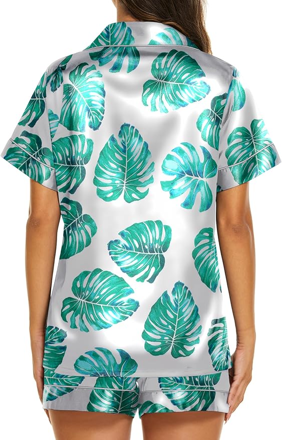 Ekouaer Silk Pajamas for Women Short Sleeve Sleepwear Soft Button Down Loungewear 2 Piece Satin Pjs Shorts Set S-XXL