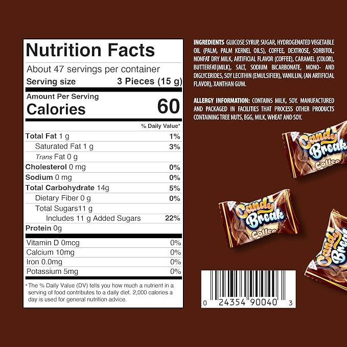 Candy Break Coffee Drops, Center Filled Hard Candy, Coffee Candy Individually Wrapped Snacks, Espresso Flavored Hard Candies, Caffeine Candies, 24.7 Oz Bulk Bag, Variety Pack of 1