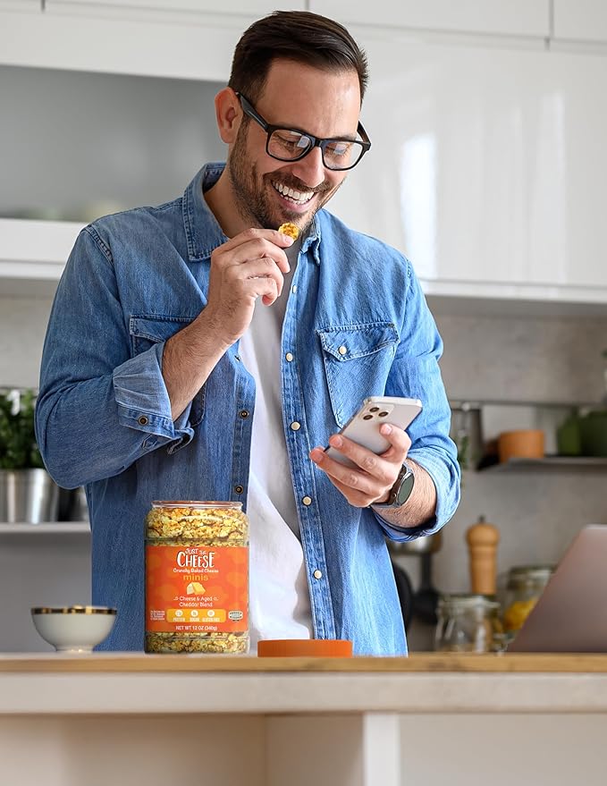 Just the Cheese Minis – Cheese & Aged Cheddar Blend Crisps, 12 oz Jar, Delicious Low-Carb Lifestyle Protein Chips, High-Protein, Gluten-Free Crisps, Keto-Friendly, Zero Sugar, Perfect Snack for Adults