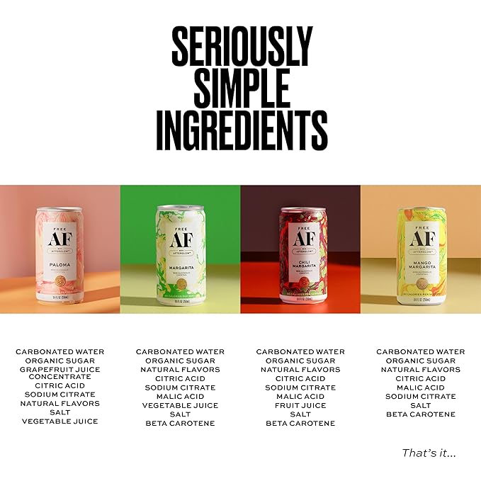 AF Drinks Non-Alcoholic Margarita Variety Pack | Alcohol Alternative Sparkling Cocktails with AFTERGLOW Botanical Warmth | Gluten-Free, Low-Calorie | 8.4 oz Cans (12-Pack)