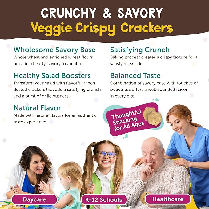 Appleways Veggie Crispy Crackers, Healthy All-Natural Vegetable Whole Grain Snack Crackers, Individually Wrapped in 4 Packs (20 oz Each), Bulk Kosher Wheat Snack, Kid-Friendly, Made in USA