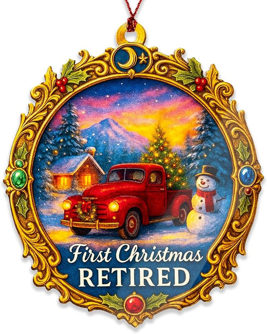 First Christmas Retired Ornament – retirement ornament – retirement gifts – holiday decor – christmas ornament – Suncatcher effect window hanging – Car Hanging