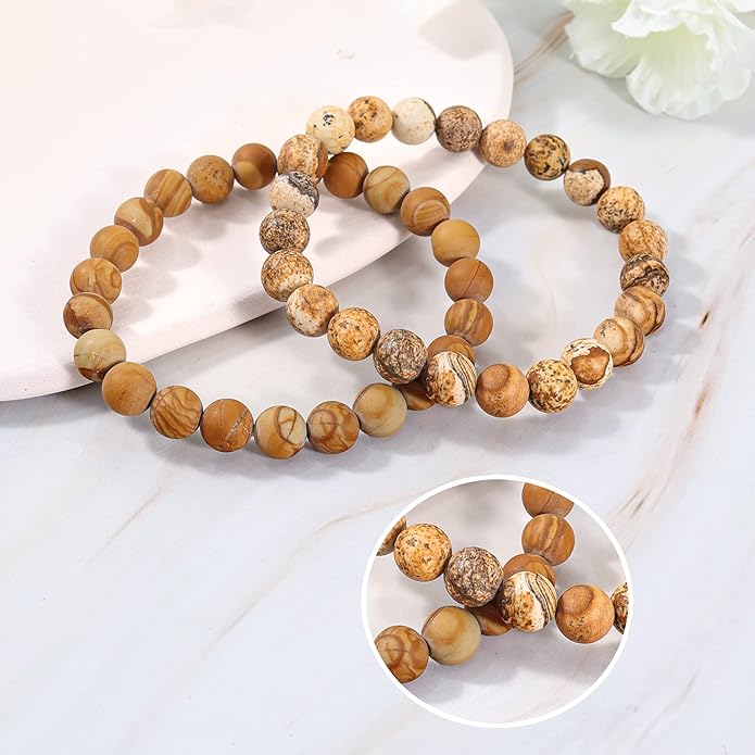 Bivei Natural Gemstone Semi Precious Healing Crystals Handmade Stretchy Round Beads Bracelet, Enhance Positive Energy