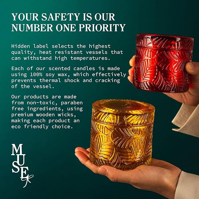 Hidden Label Christmas Candle - Caramel Toffee Scented, Crackling Wood Wick Soy Candles in 7.4oz Glass Jar - Perfect Gifts for Women