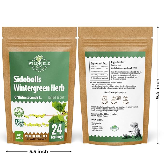 24 Bags Dried Cut Sidebells Wintergreen Herb Tea (Orthilia Secunda) - 24 Count 2g Tea Bags One-Sided Wintergreen Orthilia (Peralito)
