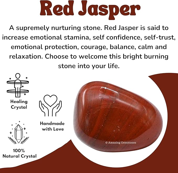 Amazing Gemstone Red Jasper Crystals and Healing Stones Tumbled - 1 oz Red Jasper Stone Gem Stones, Natural Healing Stones for Energy Balance, Stress Relief - Premium Polished Gems Rocks