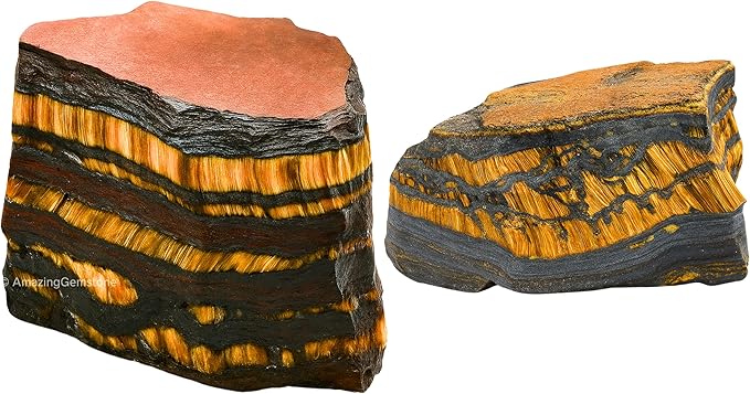 Amazing Gemstone 2 Pieces Iron Tiger Eye Raw Crystals and Healing Stones, Natural Rocks for Tumbling and DIY Raw Stones and Crystals