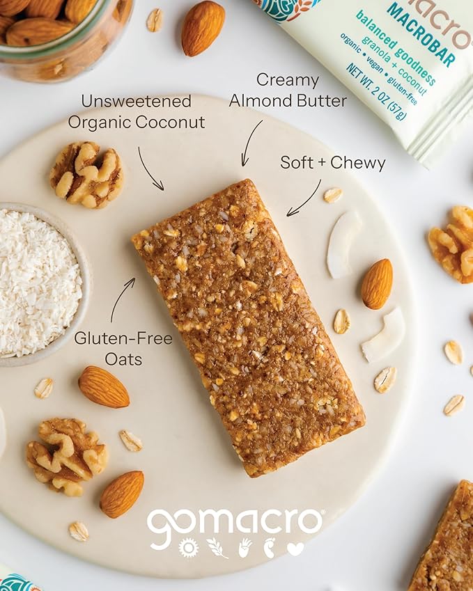 GoMacro MacroBar Organic Vegan Snack Bars - Granola + Coconut (2.0 Ounce Bars, 12 Count)