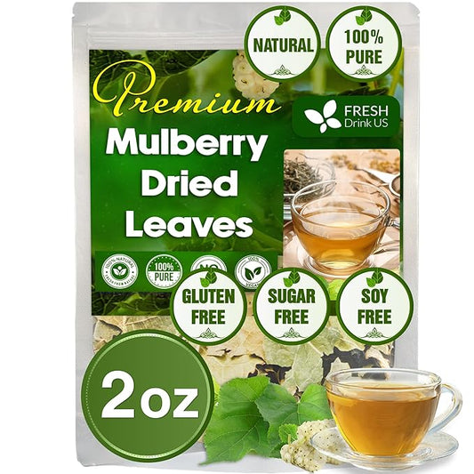 FreshDrinkUS, Permium 2oz Mulberry Leaves, 100% Natural & Pure from Mulberry Leaves, Mulberry Leaf Tea, Mulberry Loose Leaf Herbal Tea, No Additives, No Caffeine, Vegan