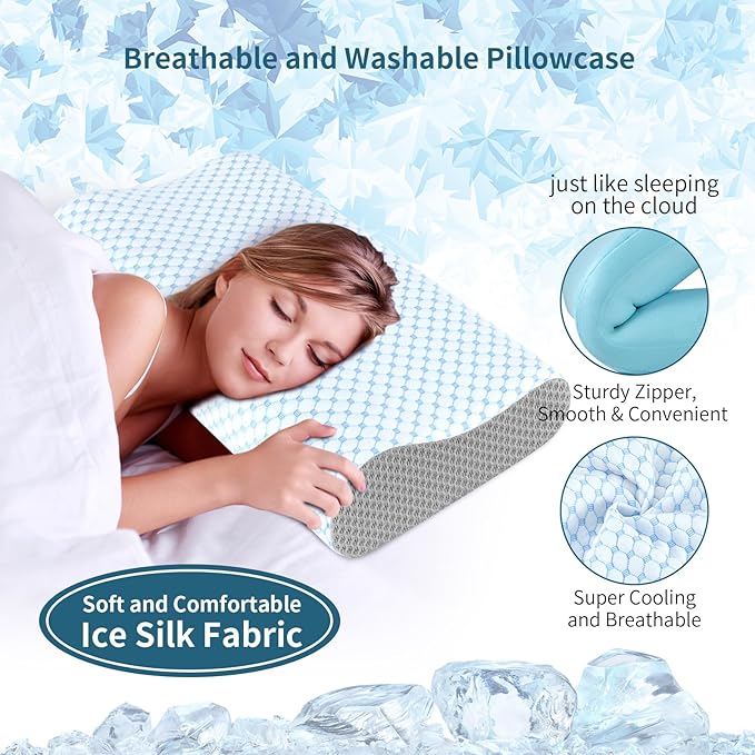 Cervical Neck Pillow for Pain Relief, Contour Memory Foam Pillows for Sleeping, Odorless Ergonomic Pillow Adjustable Orthopedic Cooling Pillow Bed Pillow Neck Support for Side Back Stomach Sleepers