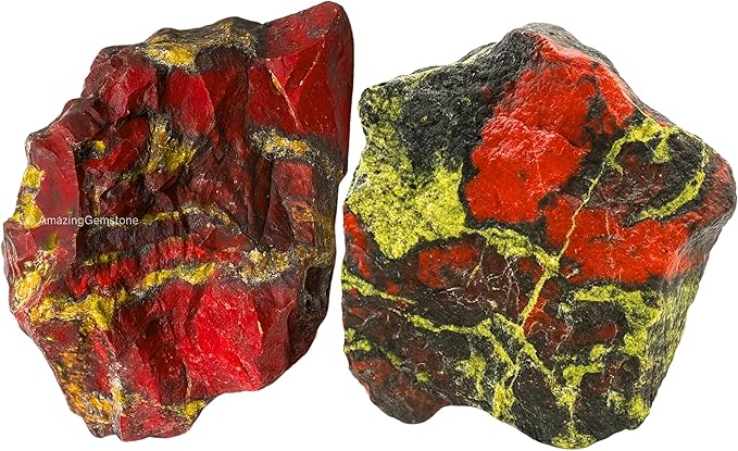 Amazing Gemstone Dragon Bloodstone Raw Crystals and Healing Stones, Natural Rocks for Tumbling - DIY Raw Stones and Crystals, 2 Pieces