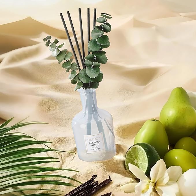 COCORRÍNA Eucalyptus Reed Diffuser, Cashmere Vanilla Scent – 6.76 oz Essential Oil with Sticks & Dried Eucalyptus Branches, Home Fragrance for Bedroom or Bathroom Décor