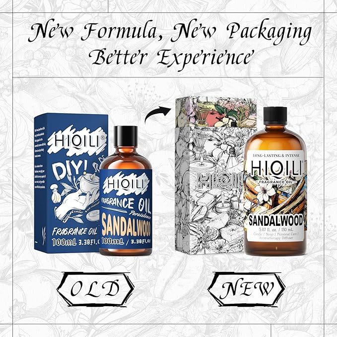 HIQILI Sandalwood Fragrance Oil for Home Diffuser, Luxury Hotel Scent, Perfect for DIY Candle & Soap Making, Add to Body Lotion - 5.07 Fl Oz