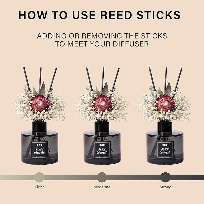 Flower Reed Diffuser Set, Essential Oils Scented Diffuser with Sticks, Home Fragrance Reed Diffuser for Bathroom Shelf Decor, 5.1oz / 150ml