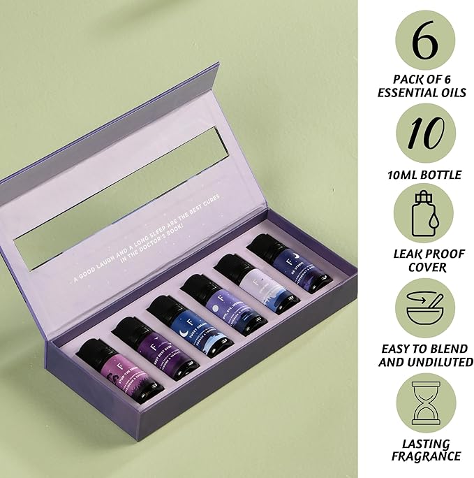 Folkulture Sleep Essential Oils Set | Set of 6 Pure Essential Oils for Diffusers for Home | Essential Oil Blend or Oil Diffuser Essential Oils | Lavender, Rosemary & Peppermint