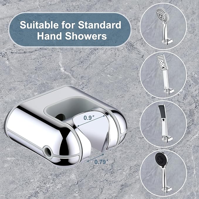 BRIGHT SHOWERS Shower Head Holder Wall Mount, Adjustable Handheld Shower Wand Holder with Universal Fit and Angle Adjustment, Chrome
