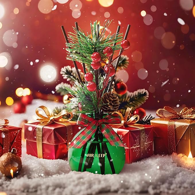 Airkeep Flower Reed Diffusers Set, 5.07 oz Christmas Balsam & Cedar Scented Diffuser with 8 Sticks, Long Lasting Home Fragrance for Long Days, Perfect for Bathroom, Shelf Decor, Air Fresheners