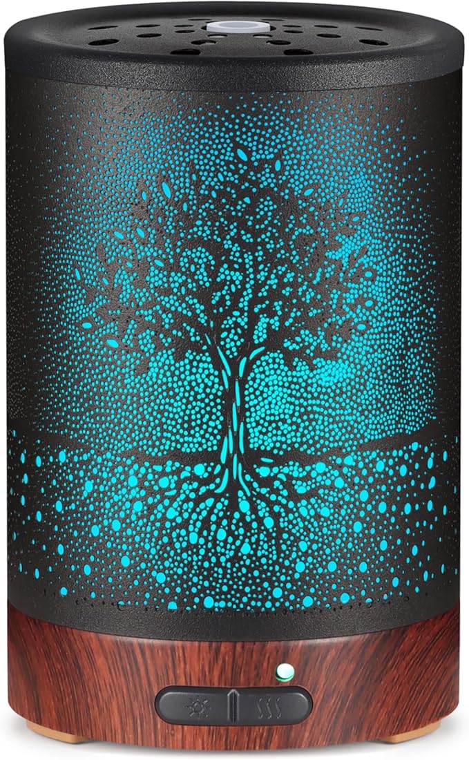 Essential Oil Diffuser- Aromatherapy Diffuser with7 Colors Light and Auto-Off for Women Metal Cool Mist Humidifier for Home and Office(Tree)