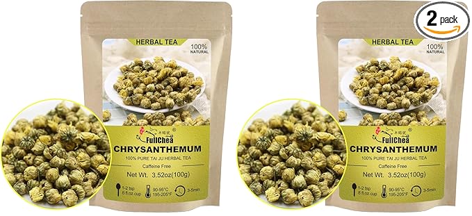 FullChea - Top Grade Chinese Chrysanthemum Tea - 3.52oz/100g - Premium Natural Dried Chrysanthemum Flower - Tai Ju Herbal Tea Loose Leaf - Non-GMO - Caffeine-free - Sweet & Fresh (Pack of 2)