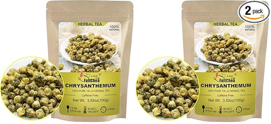 FullChea - Top Grade Chinese Chrysanthemum Tea - 3.52oz/100g - Premium Natural Dried Chrysanthemum Flower - Tai Ju Herbal Tea Loose Leaf - Non-GMO - Caffeine-free - Sweet & Fresh (Pack of 2)