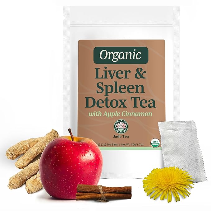 Jade Tea - Organic Liver Detox Tea & Spleen Detox Tea - Organic Dandelion Root, Burdock Root, Ginger Root & Orange Peel - Supports Liver, Gallbladder & and Spleen Health - Apple Cinnamon - Made in USA