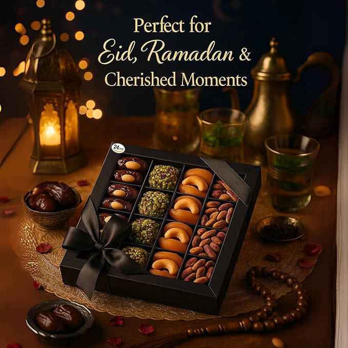 Andy Anand Chocolatier Gluten Free All Natural Truffles & Stuffed Dates Gift Box – Deliciously Healthy Embracing Nature's Goodness Perfect as Eid al Fitr Gift, Fresh flown from Turkey (24 Pcs 10.5 Oz)