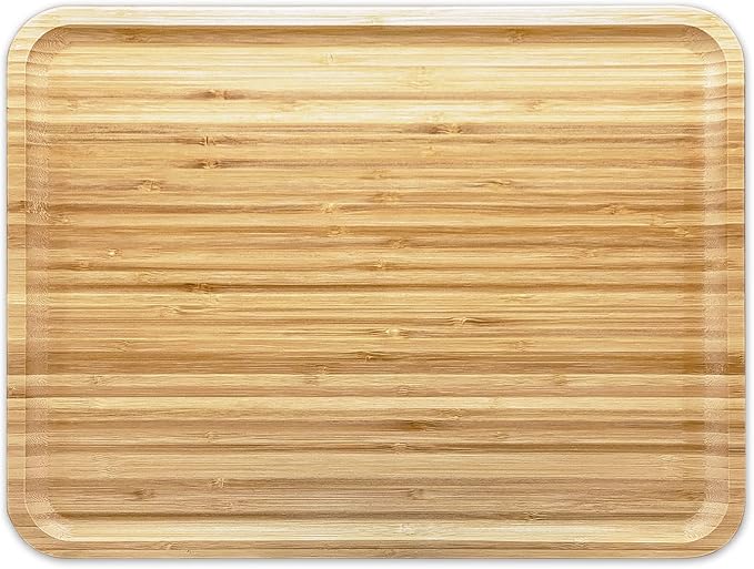Bam&Boo Bamboo Serving Tray Natural Minimalist Rectangular (15.6” x 11.8" x 0.8") Coffee, Tea, Food, Drinks, Storage, Decor for Home, Kitchen, Bathroom