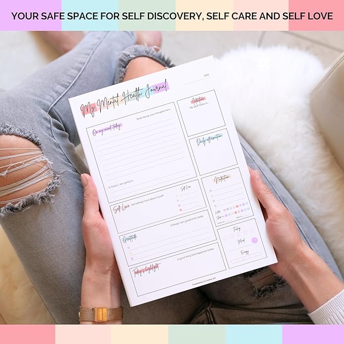Mental Health Journal, A5 Rainbow, Daily Gratitude, Self Care, Intentions, Affirmations, Nutrition, Annual Tracker, Mood Tracker, Goals & Reflections