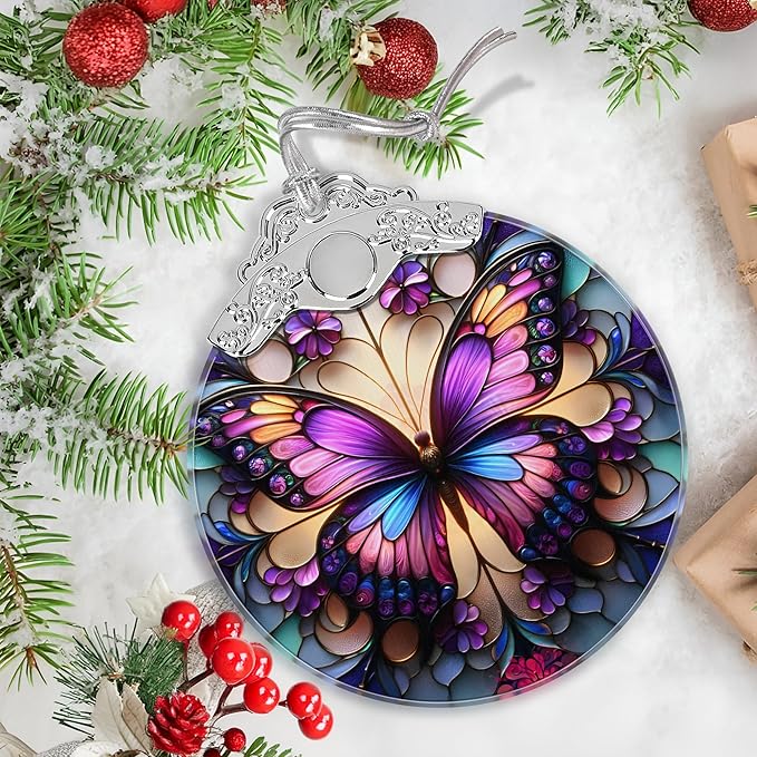Butterfly Stained Glass Orament - Christmas Ornament - Christmas Decorations for Tree - Holiday Present ldeas - Gift Exchange