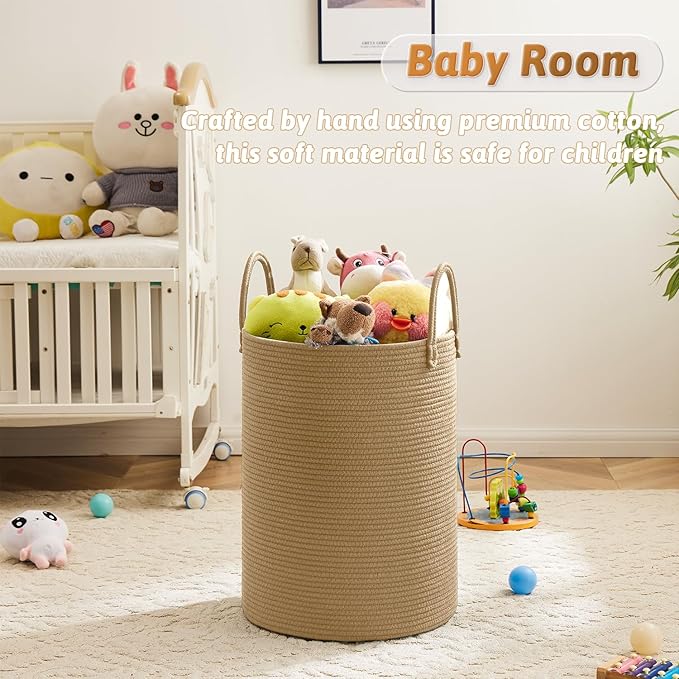 Laundry Basket,Woven Cotton Rope Laundry Hamper,40L for Decorative Storage of Dirty Clothes,Toys and Blankets in Bathroom,Baby Room and Living Room