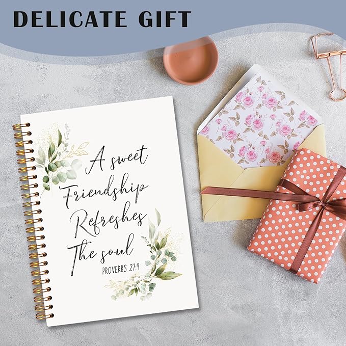 a Sweet Friendship Refreshes the Soul Christian Spiral Notebooks, Proverbs 27:9 Bible Journal, Gifts for Christian Women Friends, Religious Notebook for Note Taking, 5.5x8.3 Inch