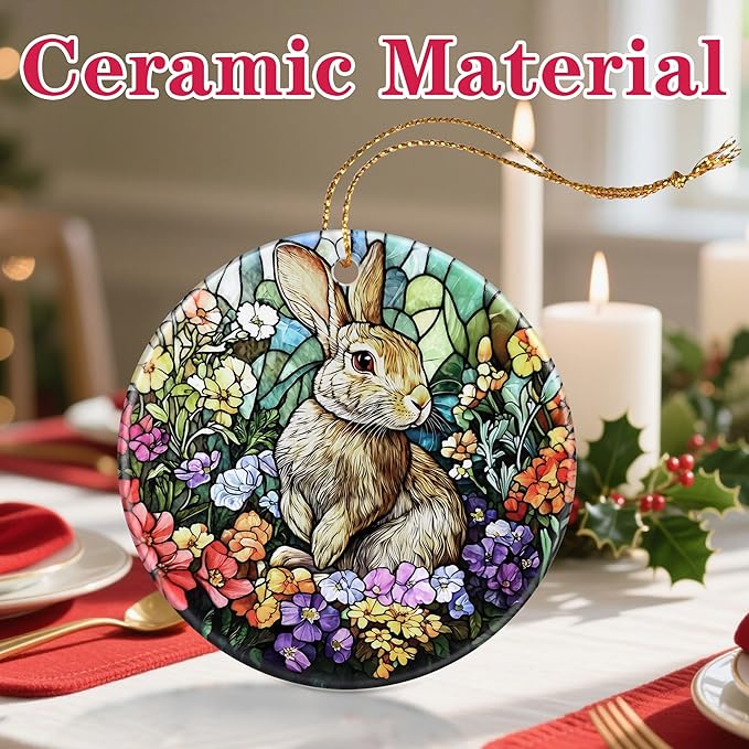 Christmas Ornament, Christmas Decoration, Ceramic-Style Rabbit Ornament, Heirloom Keepsakes, Holiday Ornaments, Holiday Presents, Unique Xmas Gifts, Gift Exchange Ornaments, Gift Idea