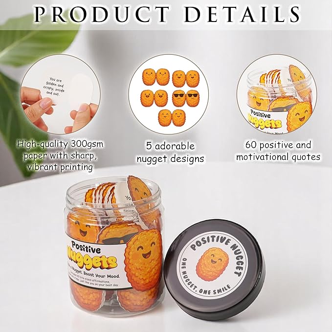 Emotional Supports Nuggets Jar, 60 Positive Chicken Nuggets Cards for Women, Teen Girl Room Decor, Teen Girl Gifts Trendy Stuff, White Elephant Gifts, Back to School Gifts