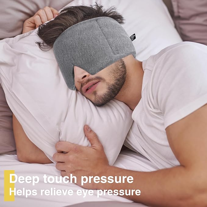 FRESHME Weighted Eye Mask for Sleeping - Gray Blackout (0.7lb/11oz) Cotton Heavy Weighted Eye Pillow for Men Women, Oversize Large Soft Sleep Face Eyes Cover with Nose Pad for Sidesleeper