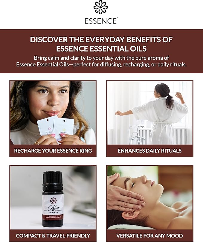 Essence Coffee Essential Oil – 100% Pure & Therapeutic Grade – Perfect for Aromatherapy, Diffusers & Recharging Essence Nasal Diffuser Rings – Natural Stress & Mood Support (5mL)