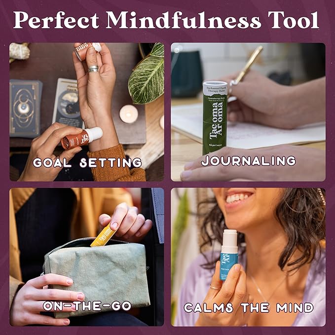 Aromatherapy 6 Pack of Essential Oils Balm Sticks In Travel Case | Aromatherapy Balms Gift Set of Pure Essential Oil Blends | Perfect Mindfulness Gift and Stress Relief Gifts for Women and Men