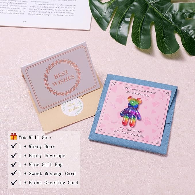 Pocket Bear Hug, Anxiety Relief Gifts for Women Men, Mental Health Positivity Gift, Thinking of You Gifts, Emotional Support Gift, Comforting Present for Son Daughter Back to School, Rainbow