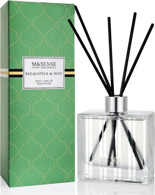 M&SENSE Eucalyptus Spearmint Reed Diffuser Set - 7.04oz Diffuser with Sticks, Rich Fragrance & Refreshing Non-Toxic Scent for Home Bathroom Office Study Other Workspaces Needing Focus, Gifts for Women