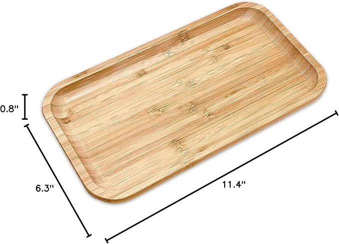 Bam&Boo Bamboo Serving Tray Natural Minimalist Rectangular (11.3” x 6.2" x 0.8") Coffee, Tea, Food, Drinks, Storage, Decor for Home, Kitchen, Bathroom