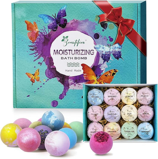 Dry Skin Moisturizer Bath Bombs Gift Set 12, with Relaxing Scents Made from Essential Oils for Bubble and Spa Bath, Handmade Christmas Gifts for Her/Him, Wife, Girlfriend